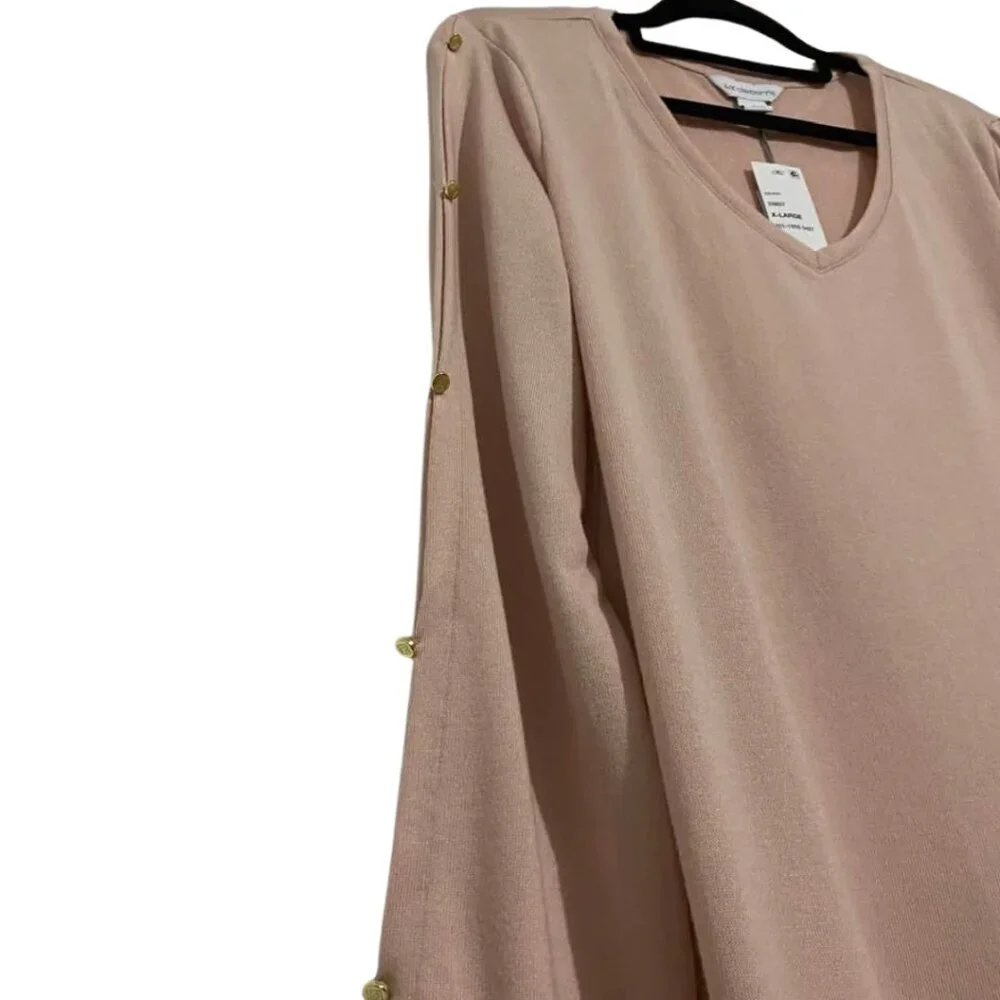 Liz Claiborne Rose Quartz Gold Button V-Neck Size XL NWT - Brand New with Tags! - Picture 4 of 13